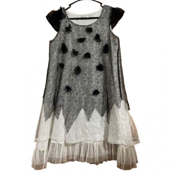 Miroy Women’s Black & White Mesh Layered Floral Embroidered Poplin Dress Sz-S - Picture 1 of 6